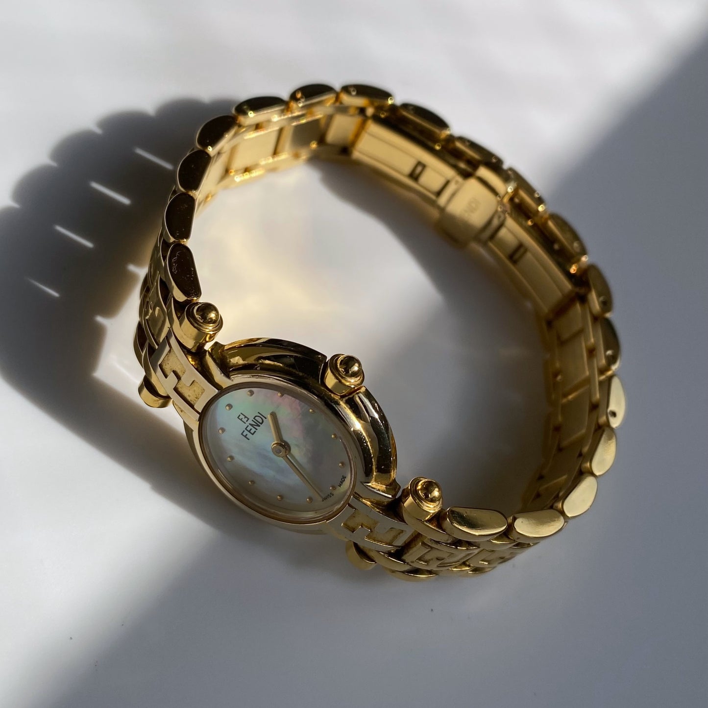 Fendi 1990s Seashell Gold Plated Watch