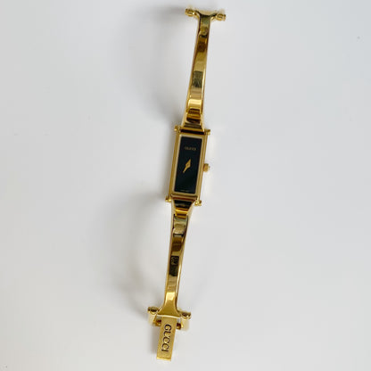 Gucci 1990s Black Dial Gold Plated Bangle Watch