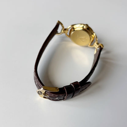 Gucci 1990s Round Dial Horsebit Gold Plated Watch