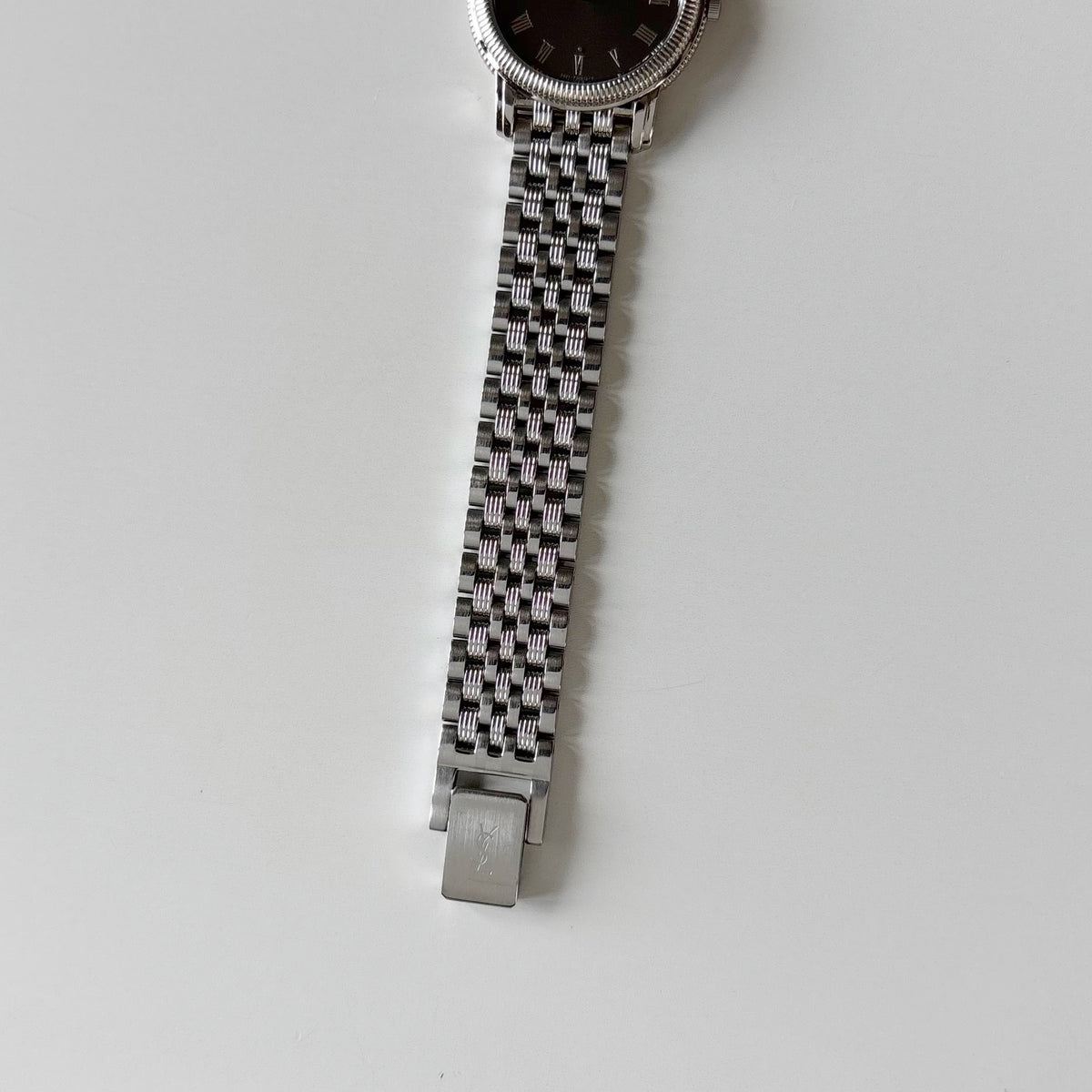 Yves Saint Laurent 1990s Dark Gray Round Dial Stainless Steel Watch