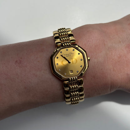 Dior 1990s Octagon Gold Plated Watch