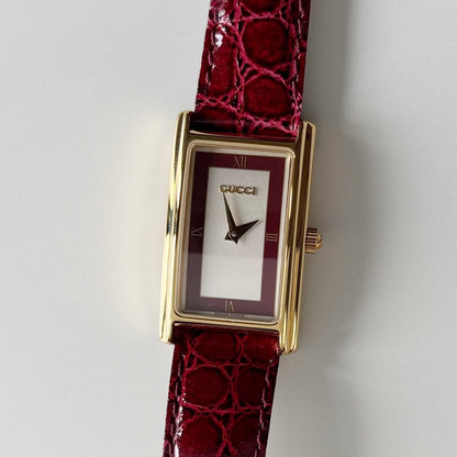 Gucci 1990s Red Tank Gold Plated Watch
