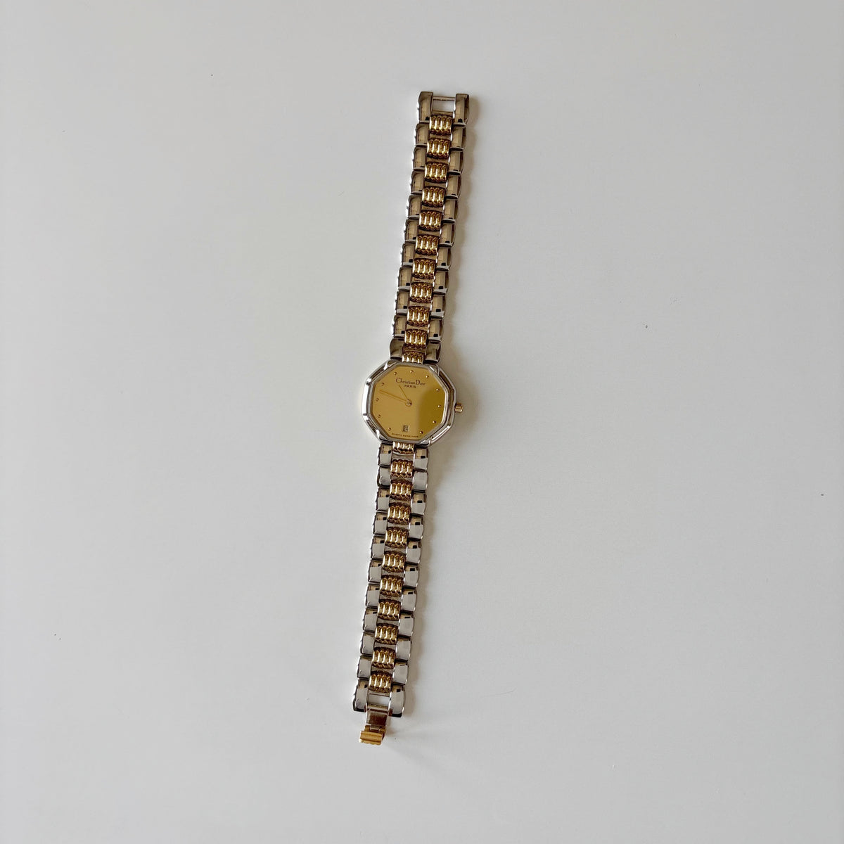 Dior 1990s Octagon Two Tone Gold Plated Watch