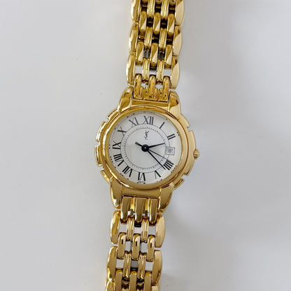 Yves Saint Laurent 1990s Date Gold Plated Round Watch