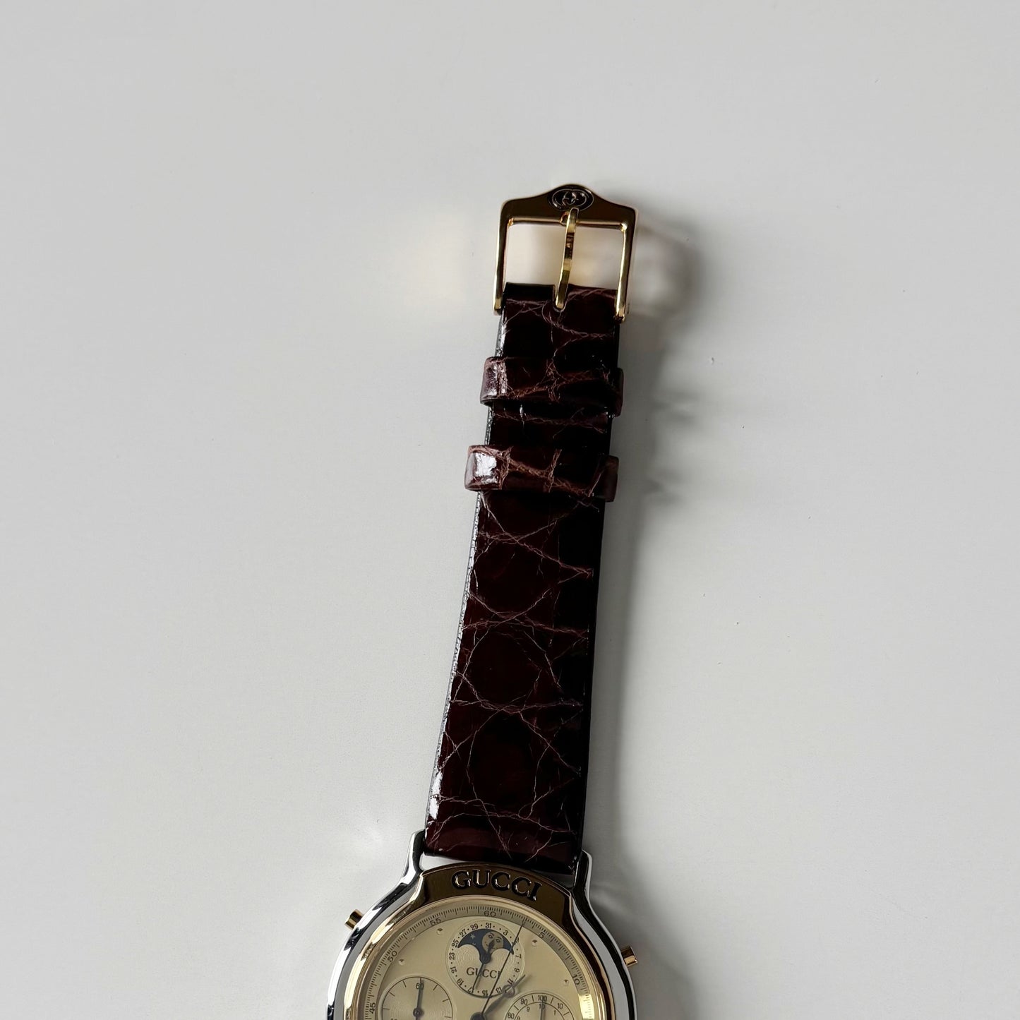 Gucci 1990s Moon Phase Gold Plated Two Tone Watch (Large)