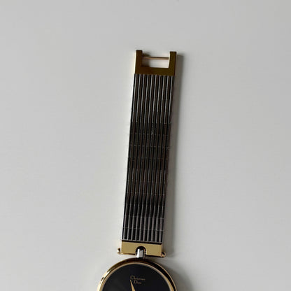 Dior 1990s Black Round Dial Two Tone Gold Plated Watch (Large)