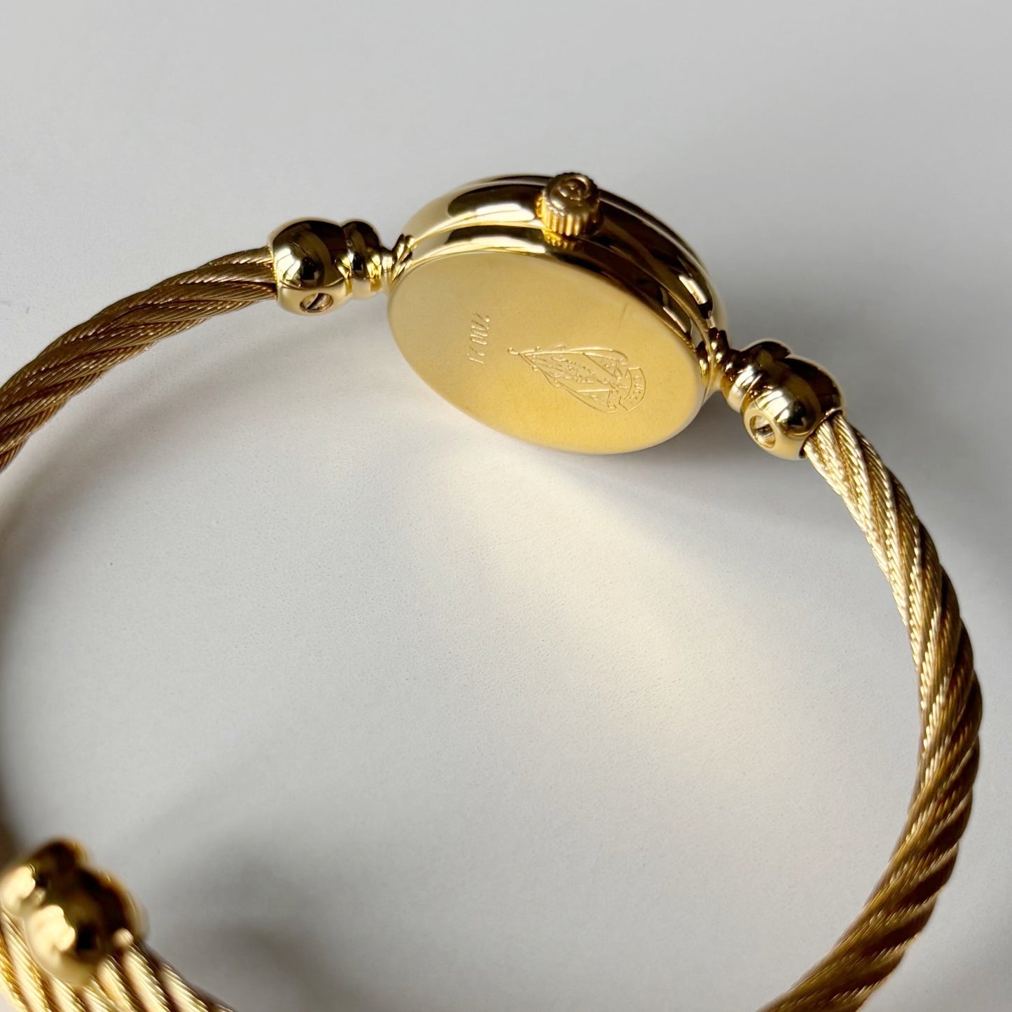 Gucci 1990s Black Dial Gold Plated Cable Bangle Watch