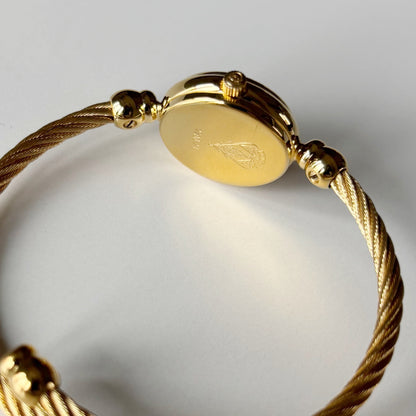 Gucci 1990s Black Dial Gold Plated Cable Bangle Watch