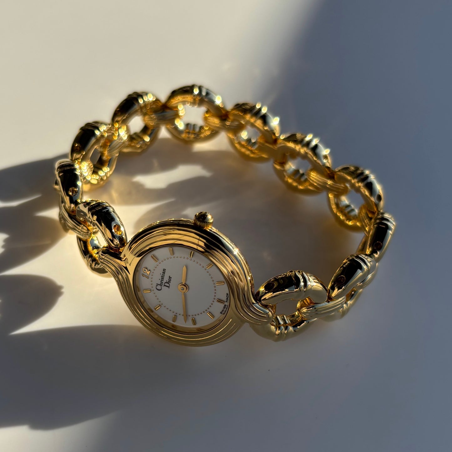 Dior 1990s Round Dial Gold Plated Watch