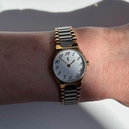 Yves Saint Laurent 1990s Round Dial Two Tone Watch