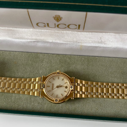 Gucci 1990s Cream Dial Date Gold Plated Watch