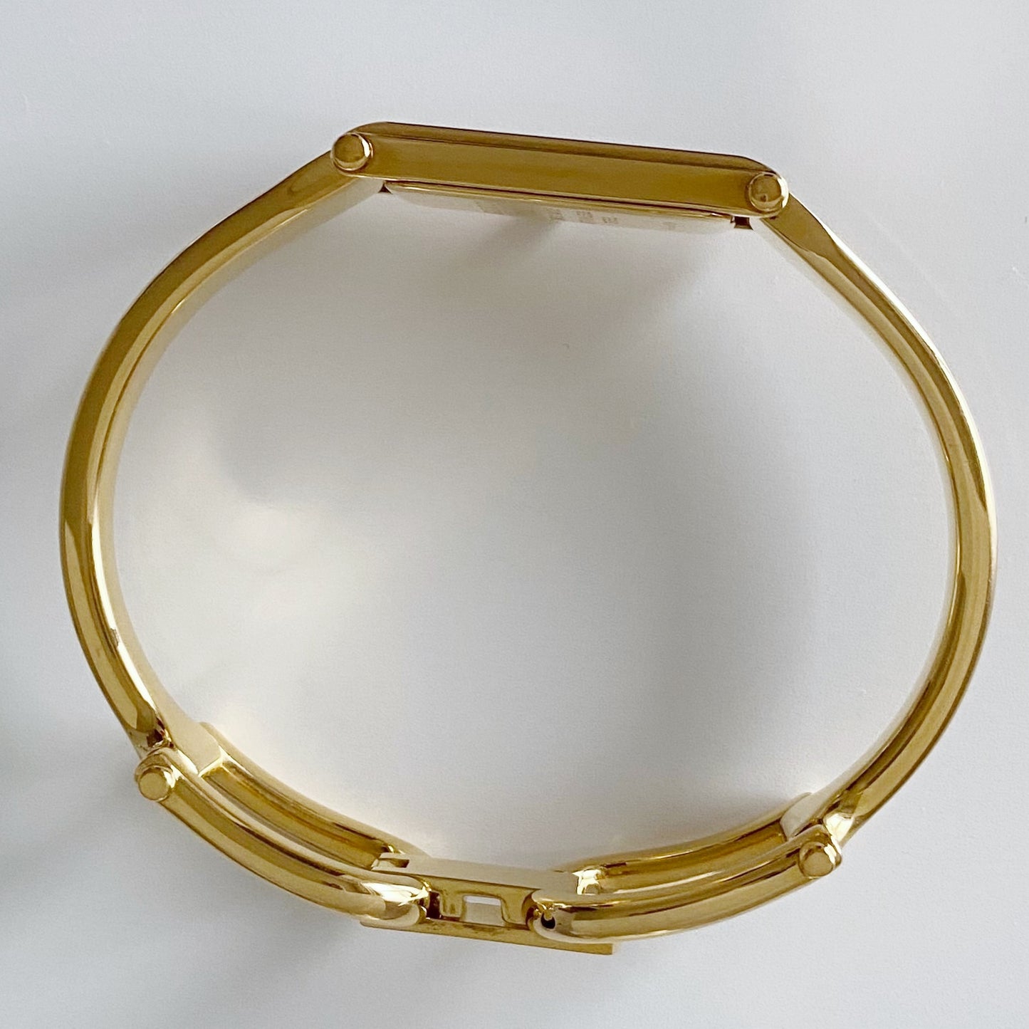 Gucci 1990s Seashell Dial Rectangular Gold Plated Bangle Watch