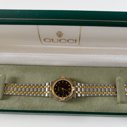 Gucci 1990s Date Black Dial Two Tone Watch