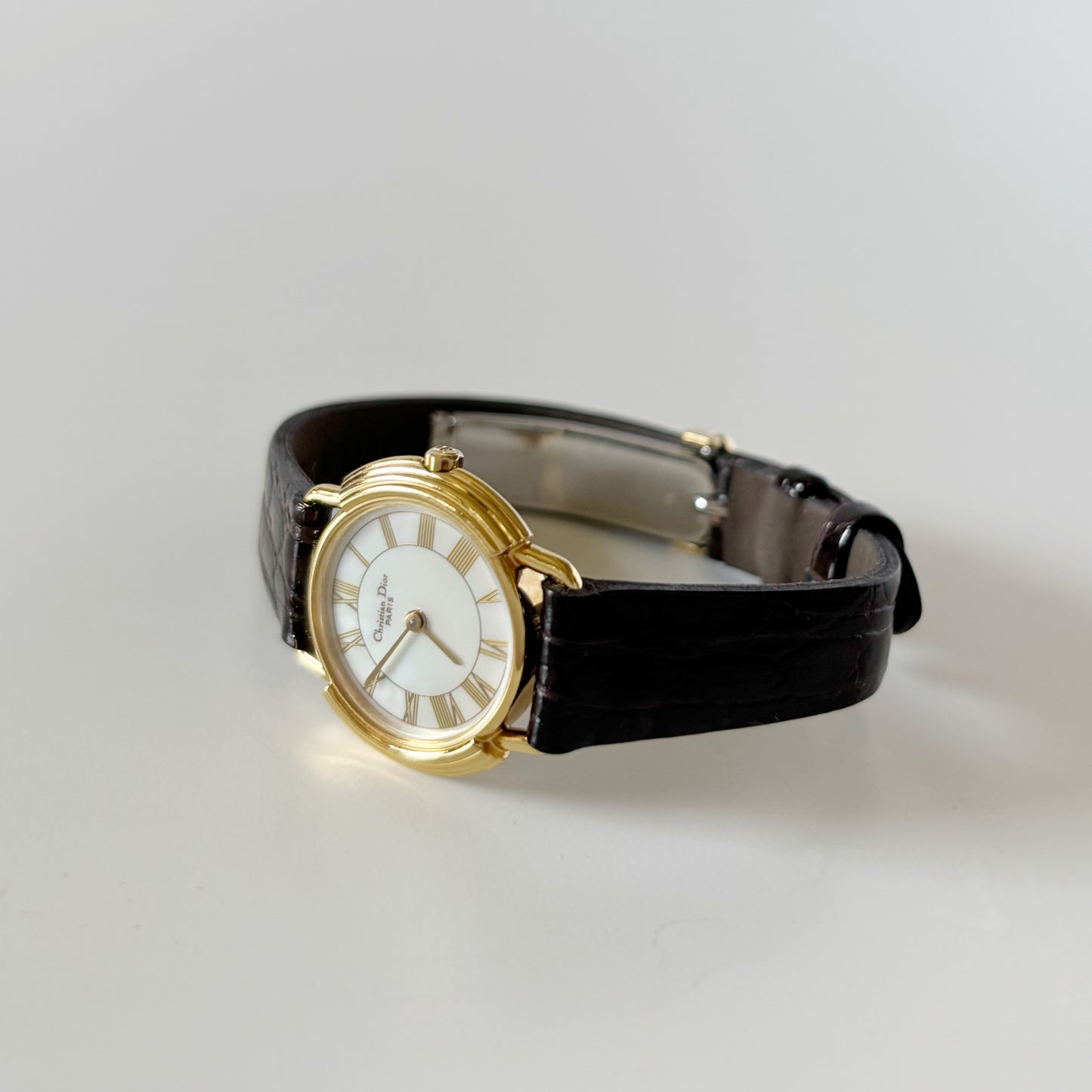 Dior 1990s Seashell Round Dial Gold Plated Watch