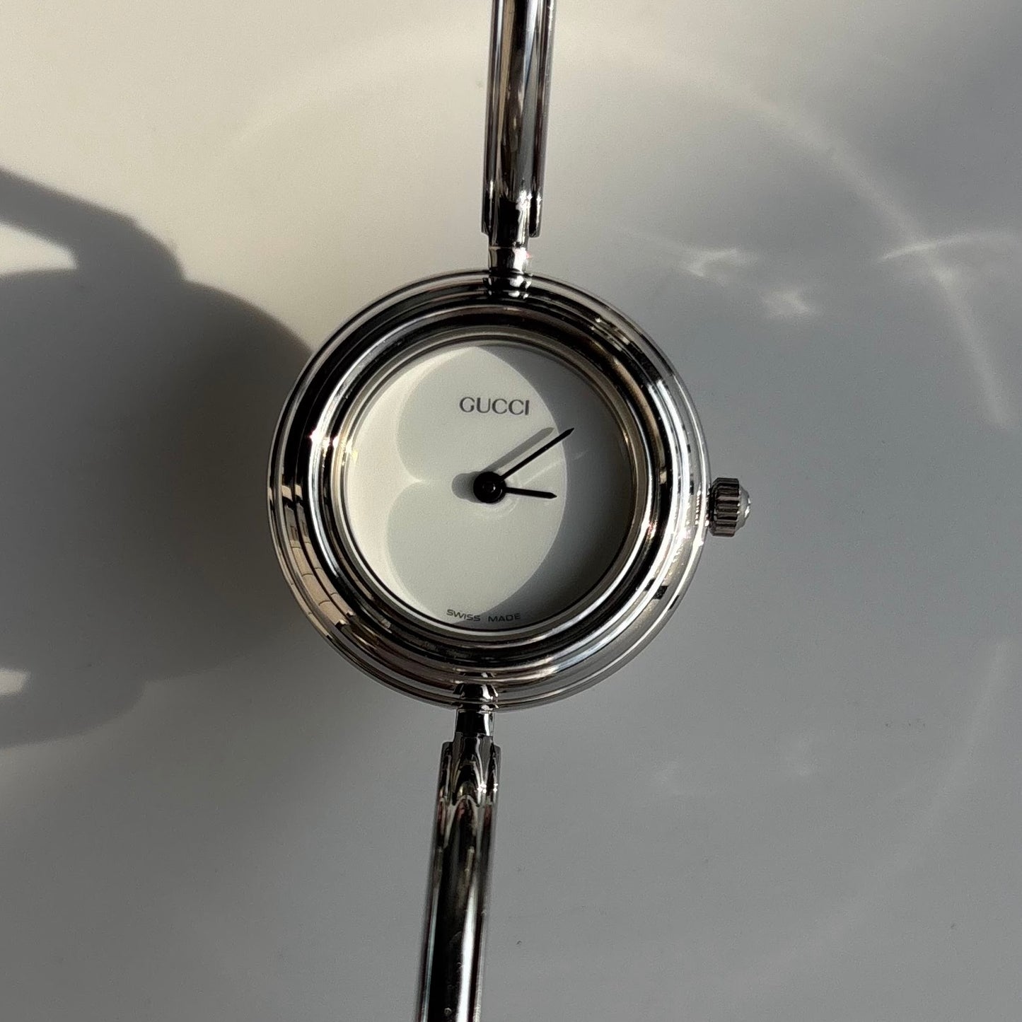 Gucci 1990s Interchangeable Bezel Stainless steel Bangle Watch with 12 bezels, case (Small)