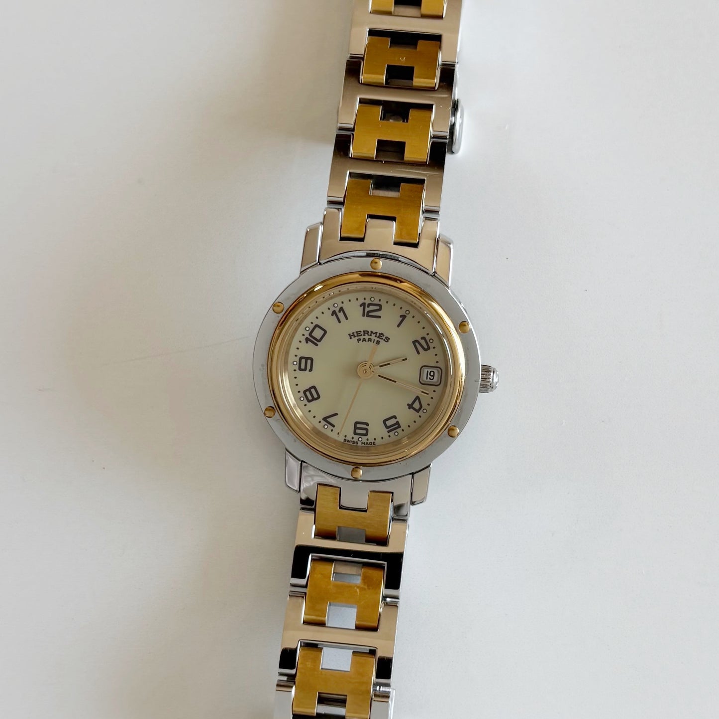 Hermes 1990s Clipper Date Round Dial Watch