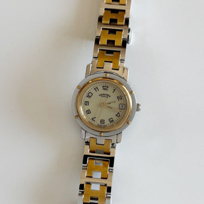 Hermes 1990s Clipper Date Round Dial Watch