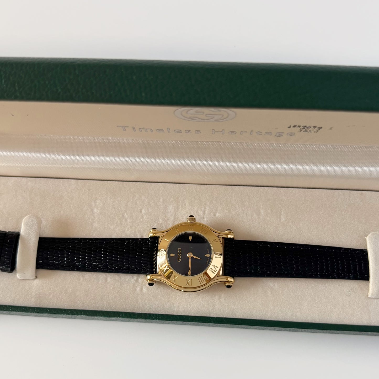 Gucci 1990s Black Dial Gold Plated Watch