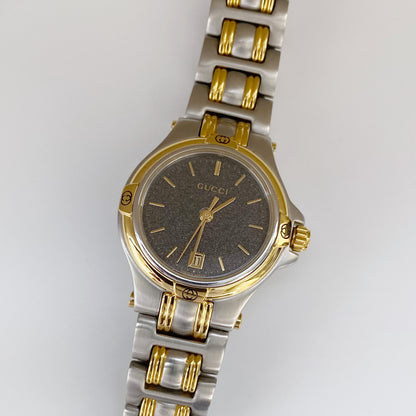 Gucci 1990s Date Black Dial Two Tone Watch