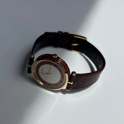 Gucci 1990s Round Dial Red Gold Plated Watch (Large)