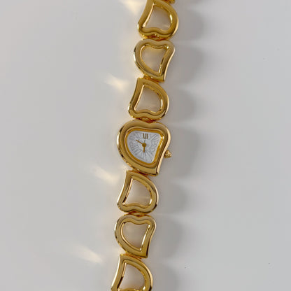 Yves Saint Laurent 1990s Heart  Dial Band Gold Plated Watch