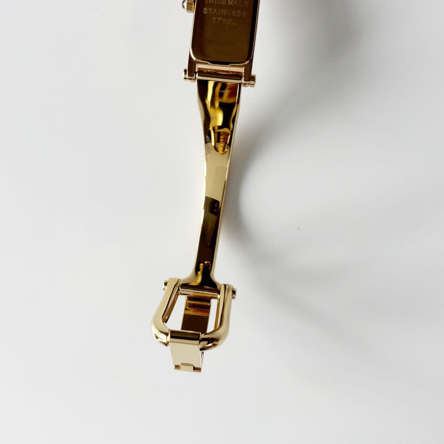 Gucci 1990s Seashell Rectangular Dial Gold Plated Bangle Watch