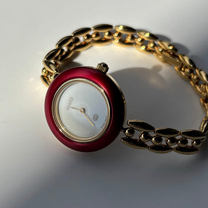 Gucci 1990s Interchangeable Bezel Gold Plated Rice Chain Watch (165mm)