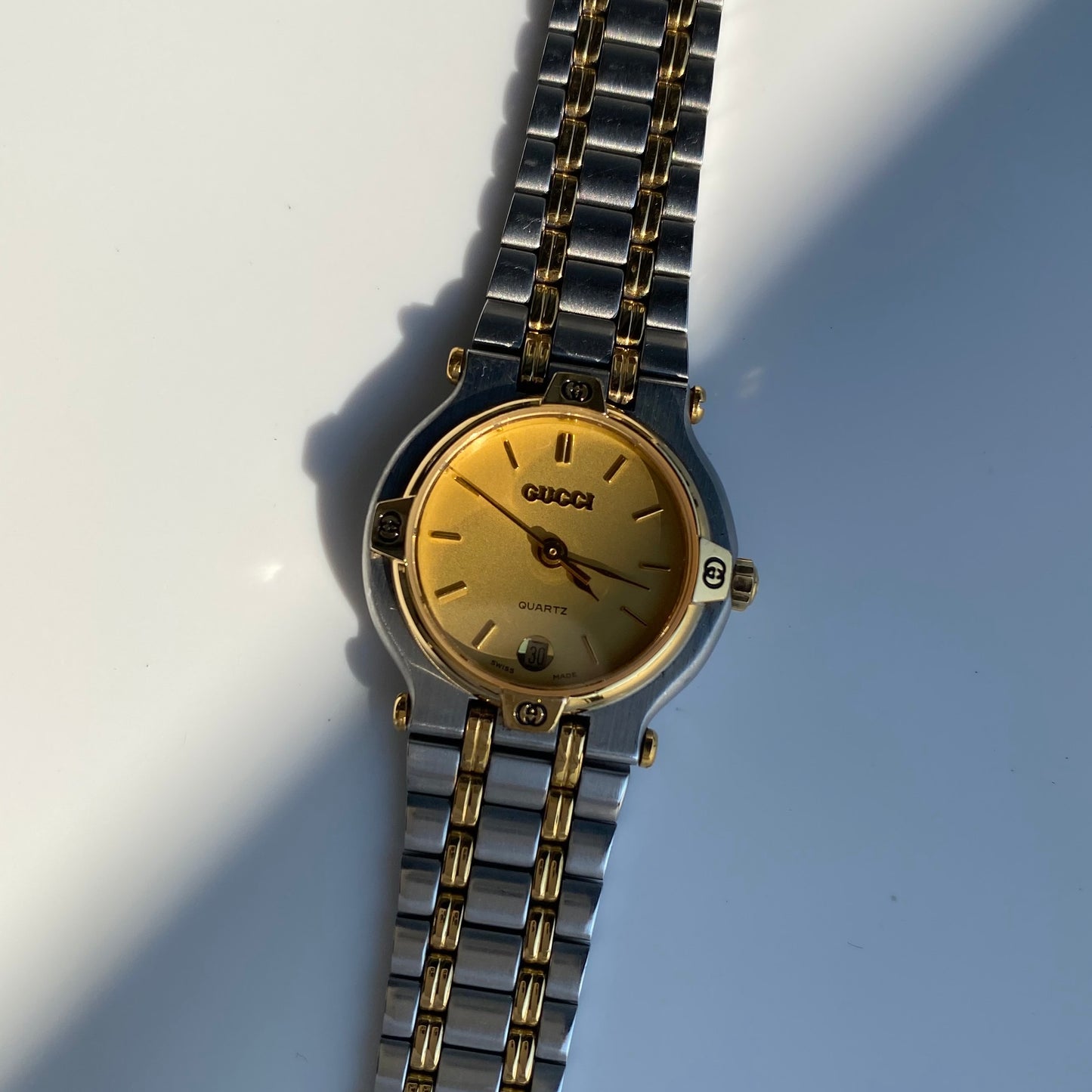 Gucci 1990s Date Round Dial Two Tone Watch