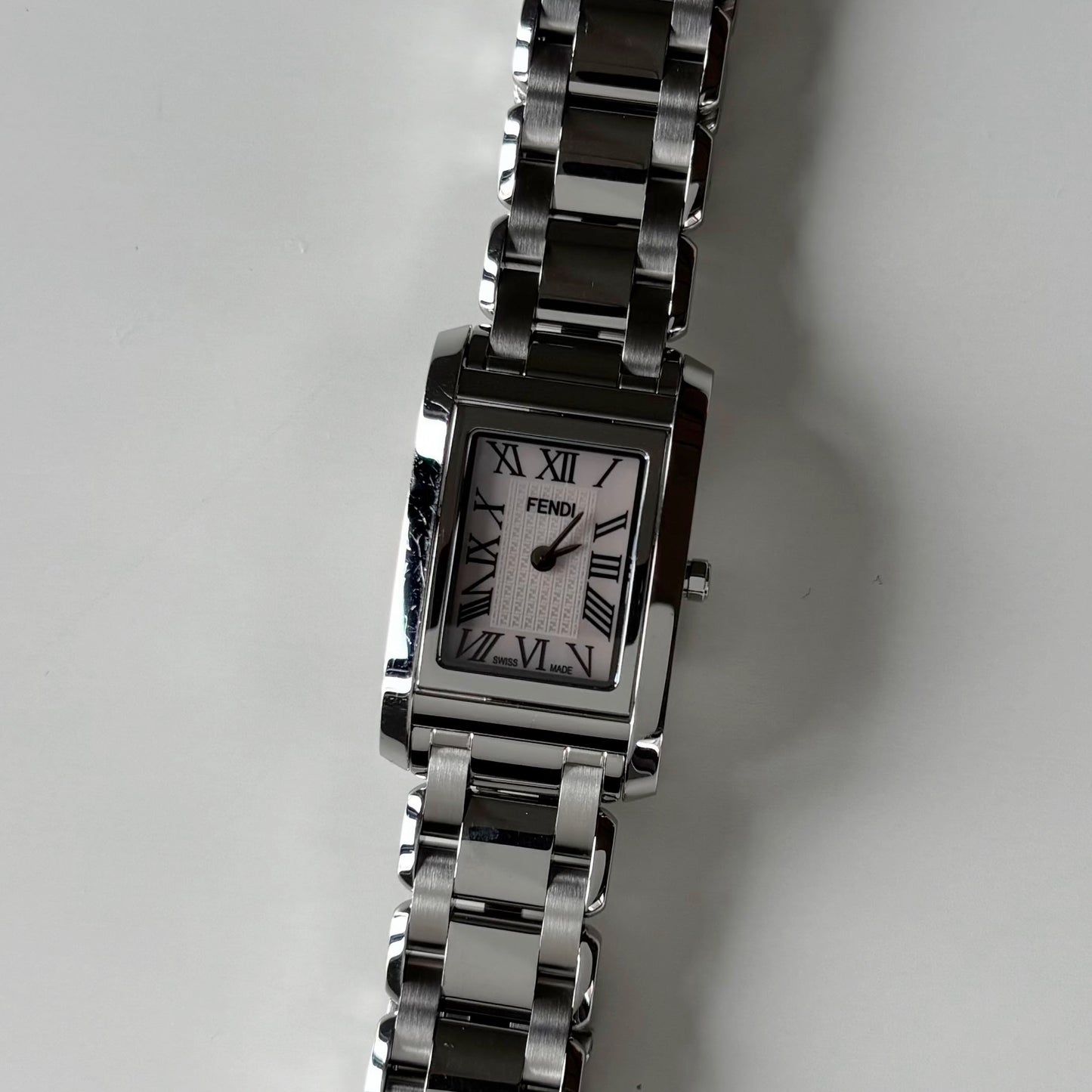 Fendi 1990s Seashell Dial Stainless steel Tank Watch