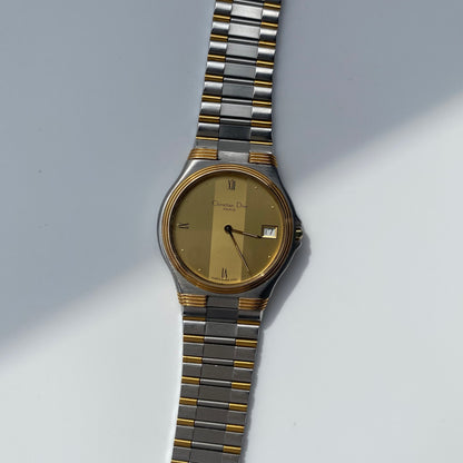 Dior 1990s Date Round Dial Two Tone Watch (Large)