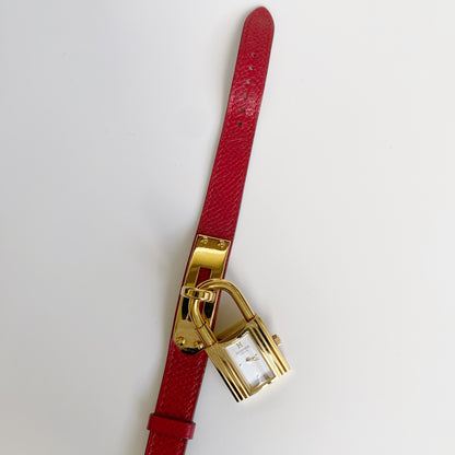 Hermes 1990s Kelly Gold Plated Red Leather Strap Watch