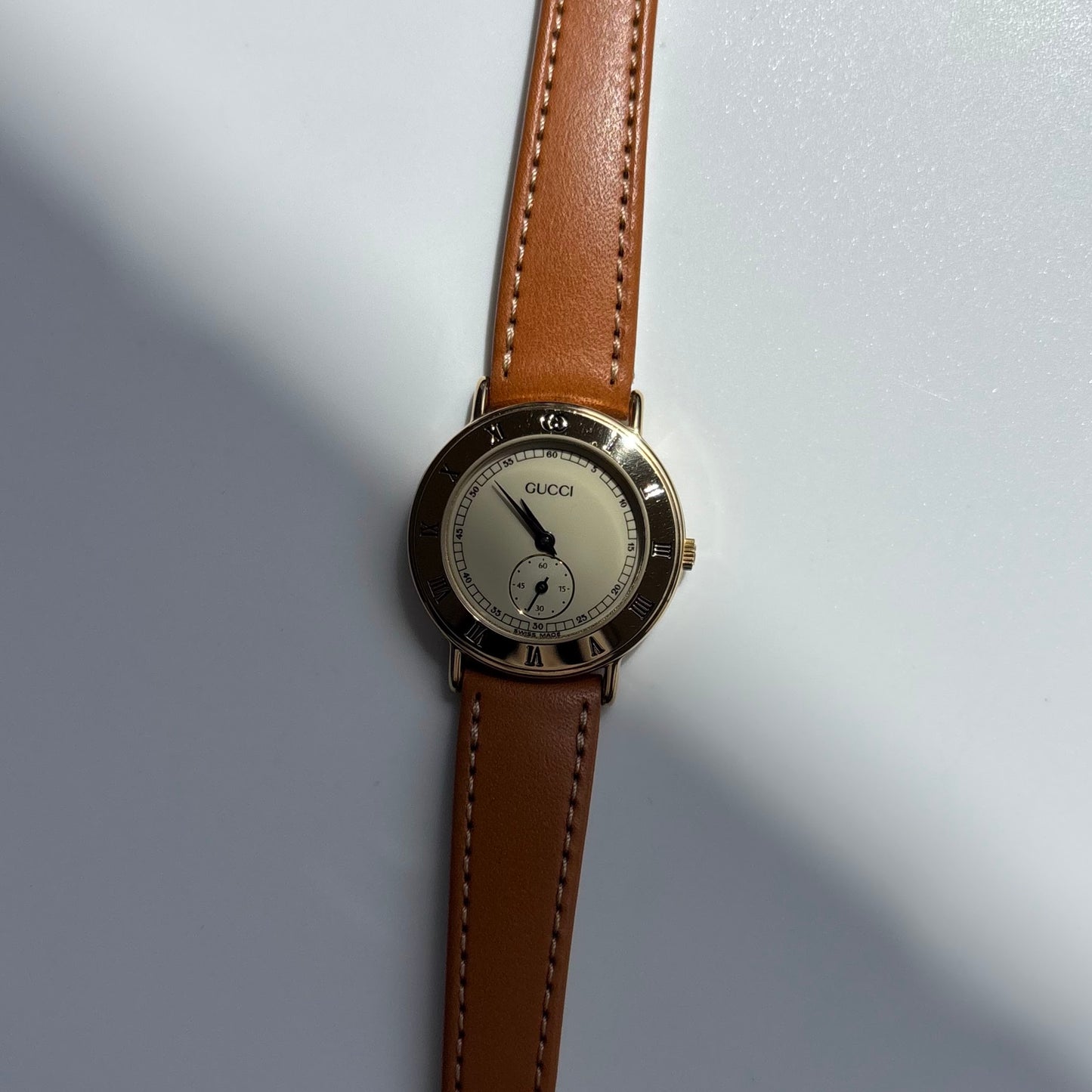 Gucci 1990s Sub Second Round Dial Gold Plated Watch