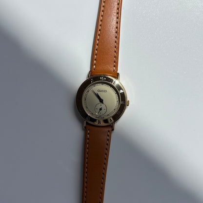 Gucci 1990s Sub Second Round Dial Gold Plated Watch