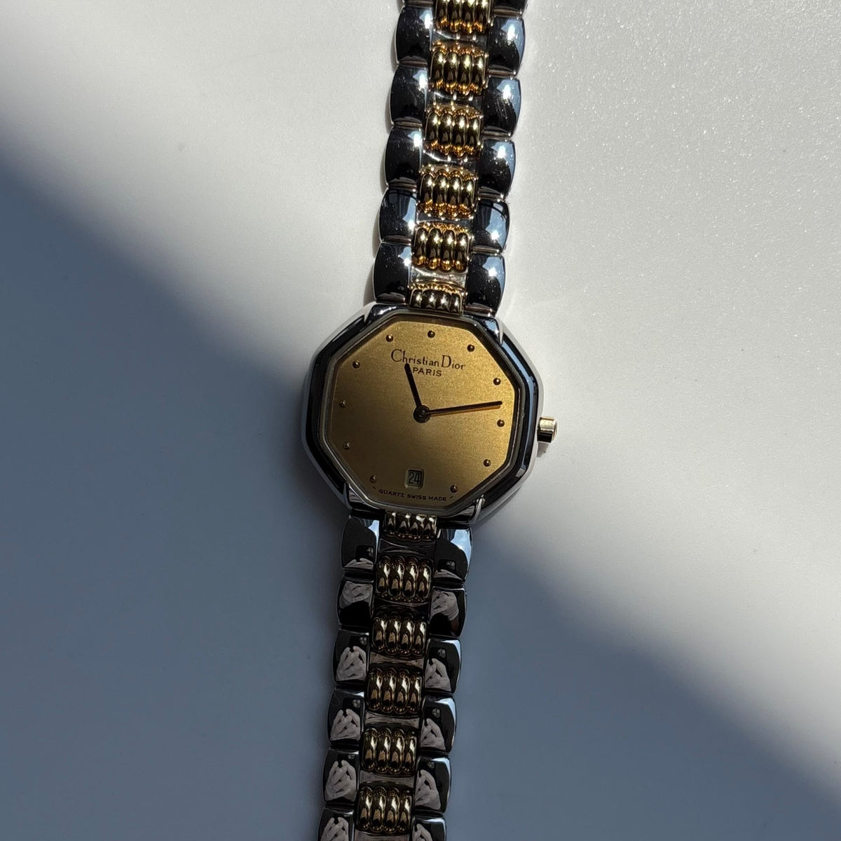 Dior 1990s Octagon Two Tone Gold Plated Watch