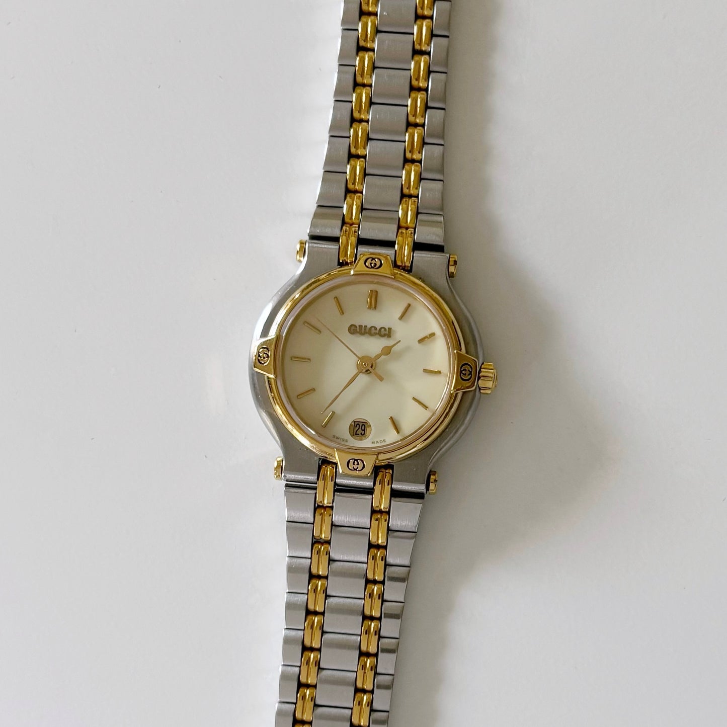 Gucci 1990s Date Two Tone Round Watch