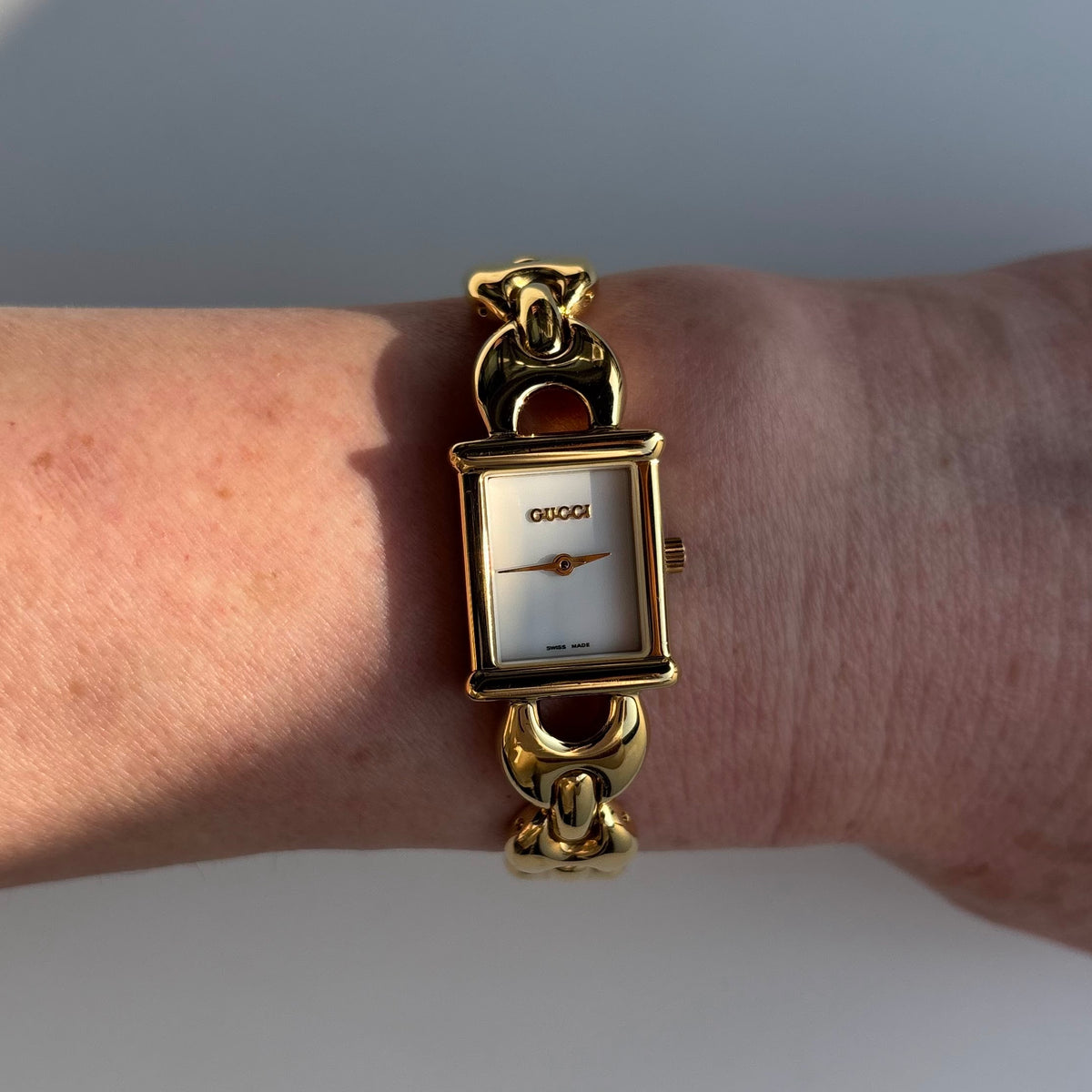 Gucci 1990s Interchangeable Strap Gold Plated Watch with 3 straps, case