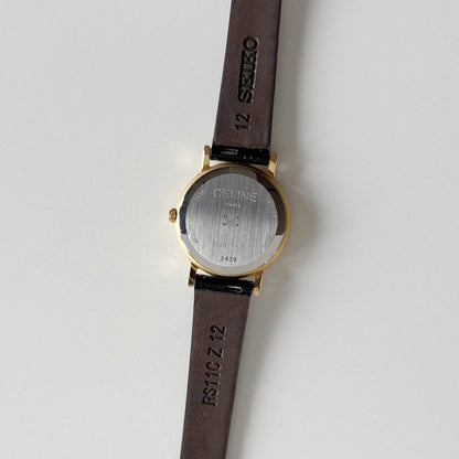 Celine 1990s Round Dial Gold Plated Watch