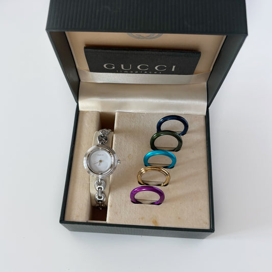 Gucci 1990s Interchangeable Bezel Stainless steel Watch with 6 bezels, case (165mm)
