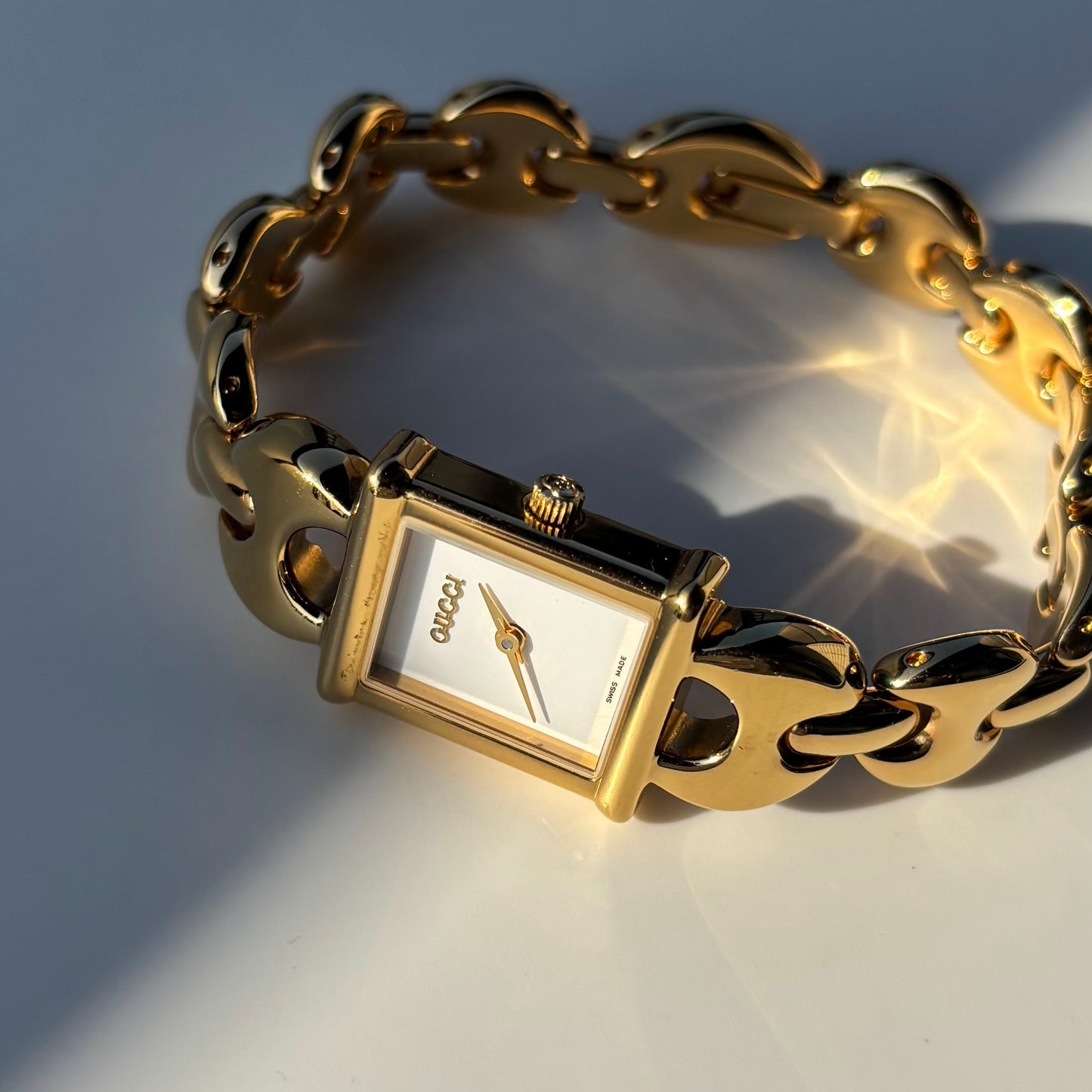 Gucci 1990s Interchangeable Strap Gold Plated Watch with 3 straps, case