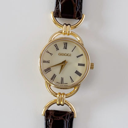 Gucci 1990s Cream Dial Horsebit Gold Plated Watch