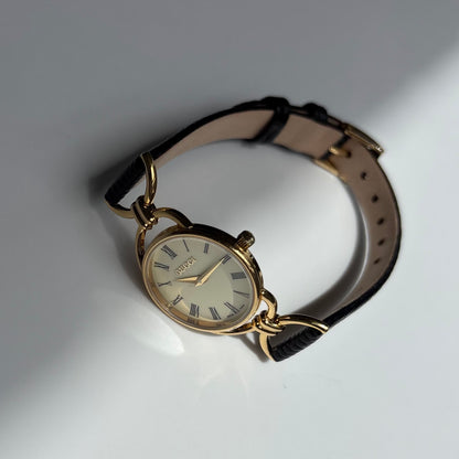 Gucci 1990s Round Dial Horsebit Gold Plated Watch