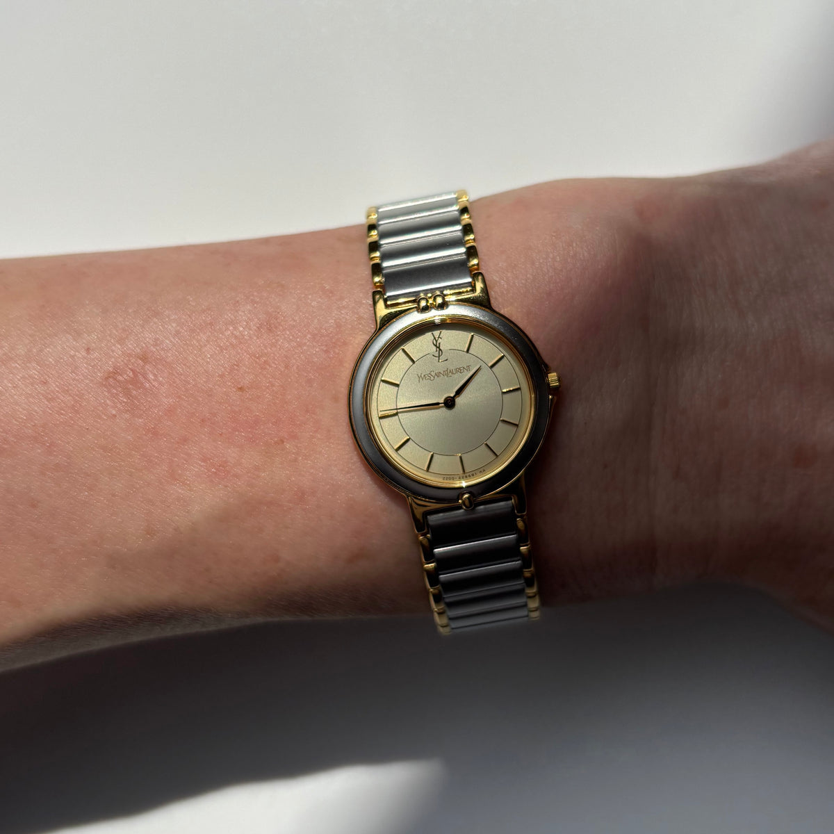 Yves Saint Laurent 1990s Large Round Dial Two Tone Gold Plated Watch (Large)