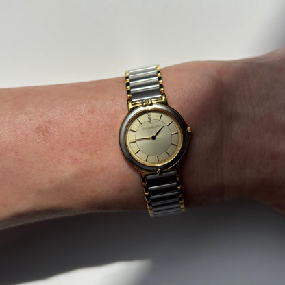 Yves Saint Laurent 1990s Large Round Dial Two Tone Gold Plated Watch (Large)