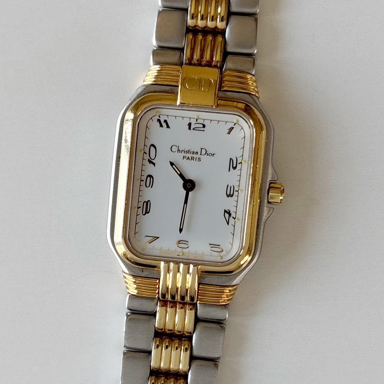 Dior 1980s Tank Two Tone Gold Plated Watch