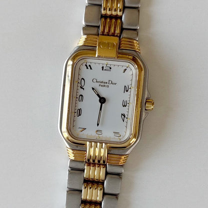 Dior 1980s Tank Two Tone Gold Plated Watch