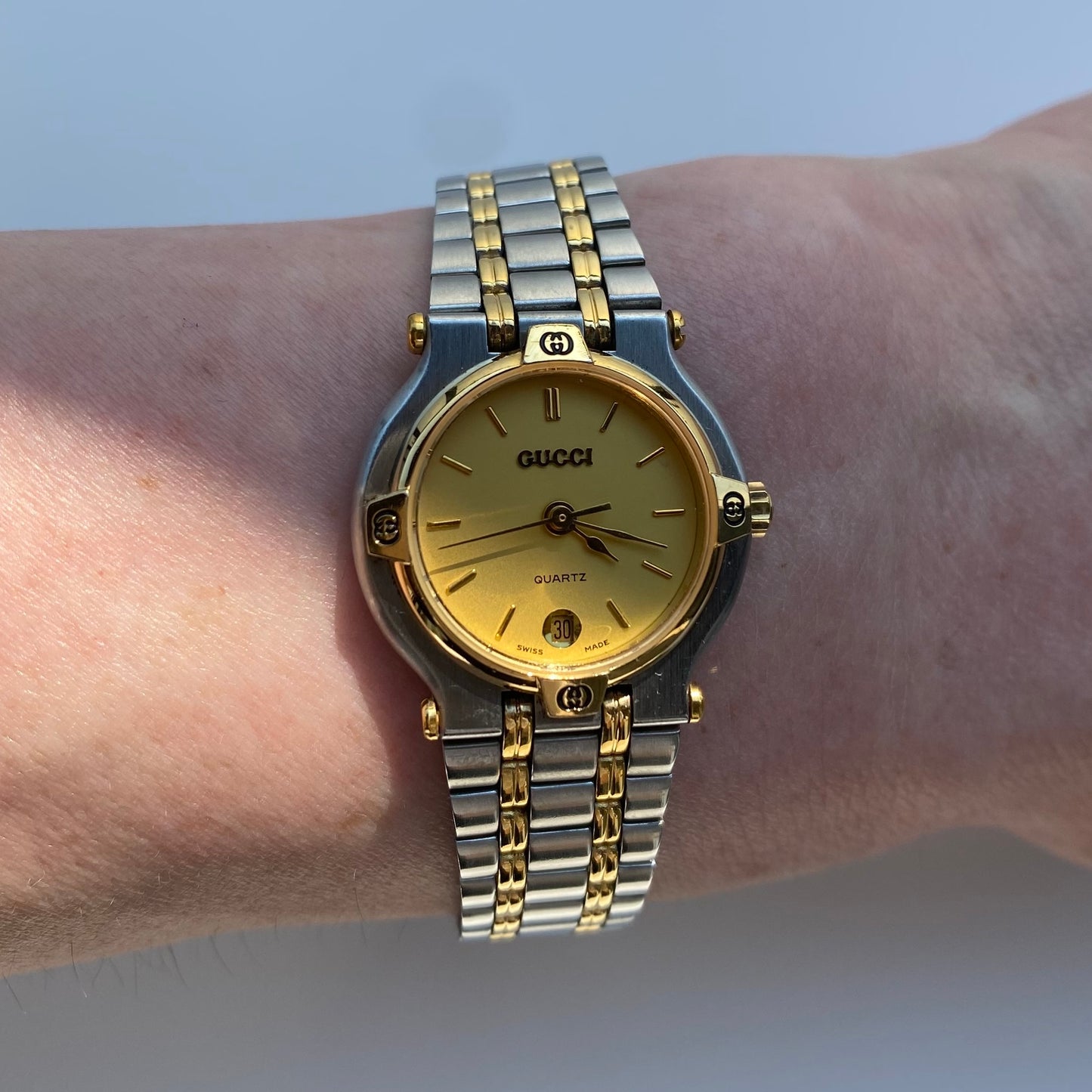 Gucci 1990s Date Round Dial Two Tone Watch