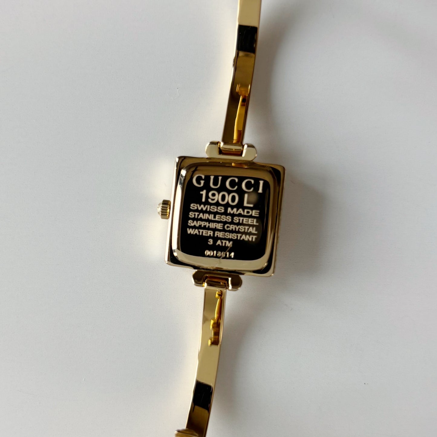 Gucci 1990s Square Dial Gold Plated Bangle Watch