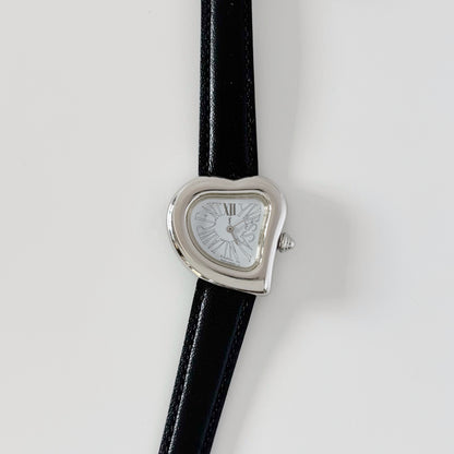 Yves Saint Laurent 1990s Heart Shaped Dial Silver Watch