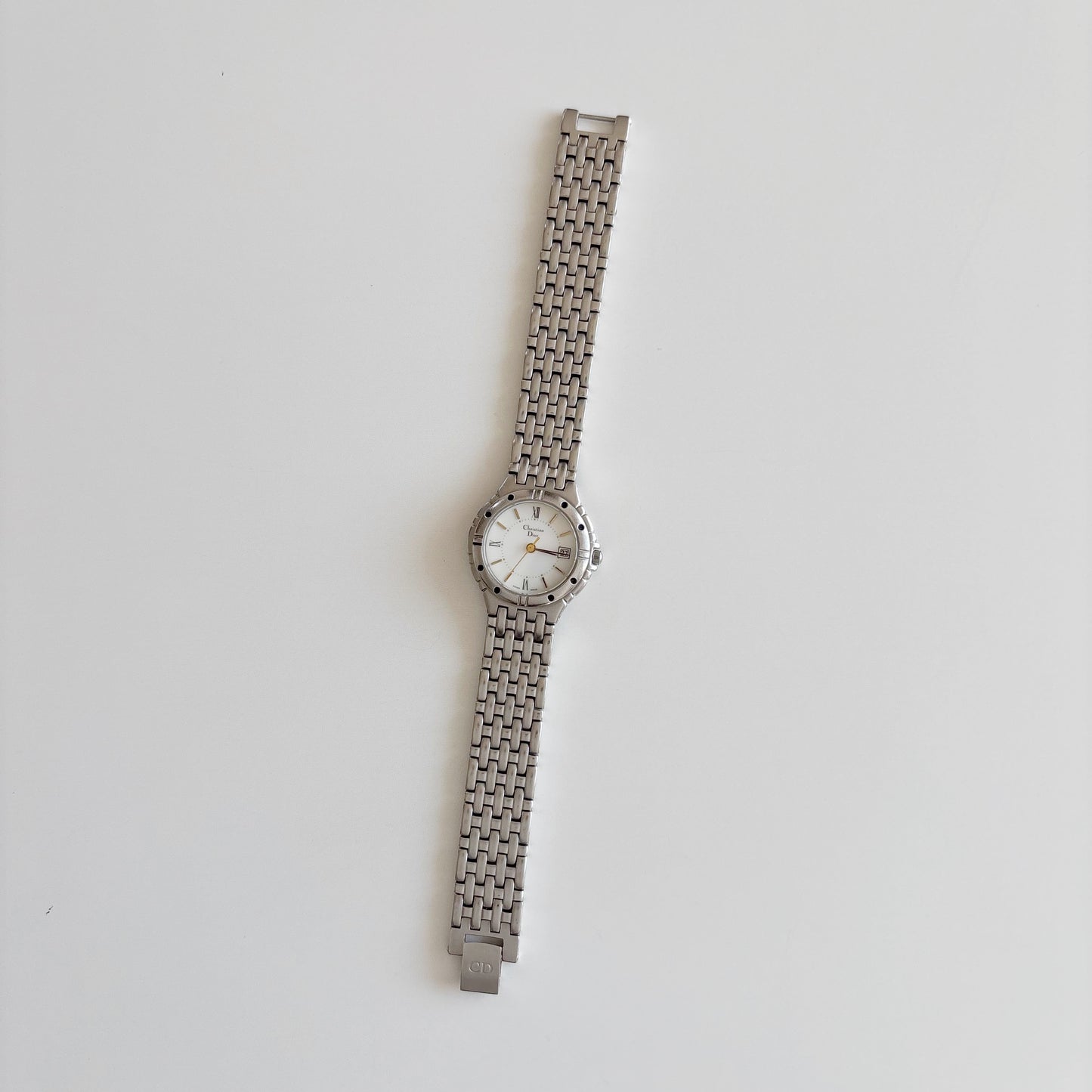 Dior 1990s Date Round Dial Silver Watch
