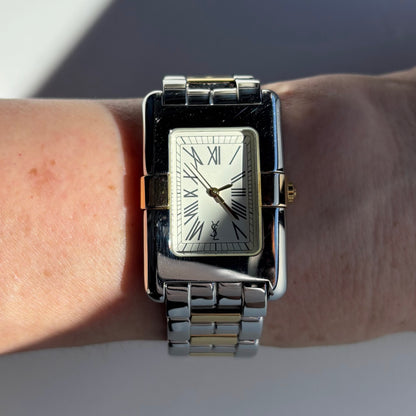 Yves Saint Laurent 1990s Two Tone Tank Watch (Large)